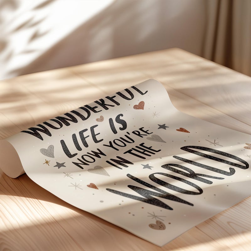 TNESSENTIAL How Wonderful Life Is Quote Nursery Wall Art Poster or Canvas Print, Baby Shower Gift, Kids Bedroom Print, Christian Affirmation Quote Print - Image 2