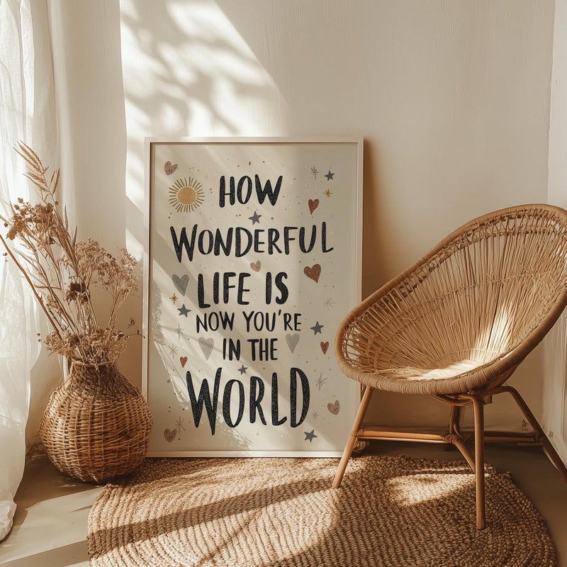 TNESSENTIAL How Wonderful Life Is Quote Nursery Wall Art Poster or Canvas Print, Baby Shower Gift, Kids Bedroom Print, Christian Affirmation Quote Print - Image 3