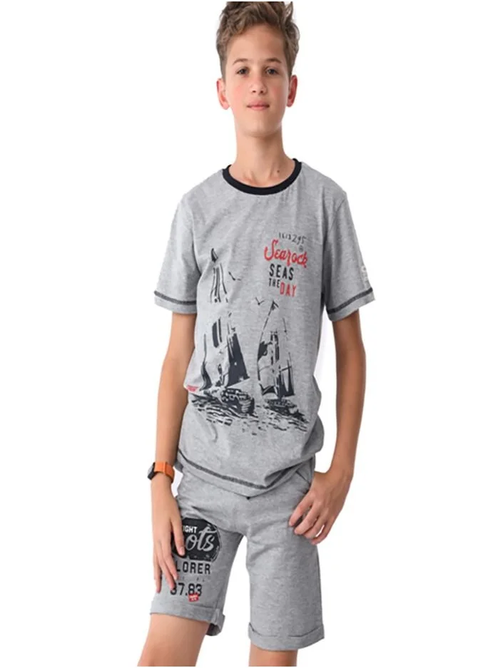URBASY Urbasy Boys/Teens Printed Round Neck T-Shirt With Grey Shorts