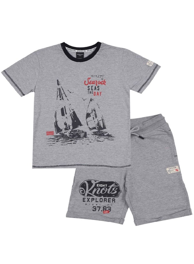 Urbasy Boys/Teens Printed Round Neck T-Shirt With Grey Shorts - Image 2