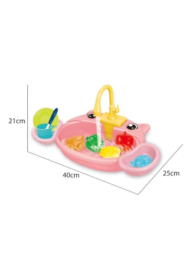 LumsAura Kids Kitchen Sink Toy – Pretend Play Sink with Working Faucet, Water Circulation & Drain, Educational Role-Play Set for Toddlers & Kids (Pink) - Image 4