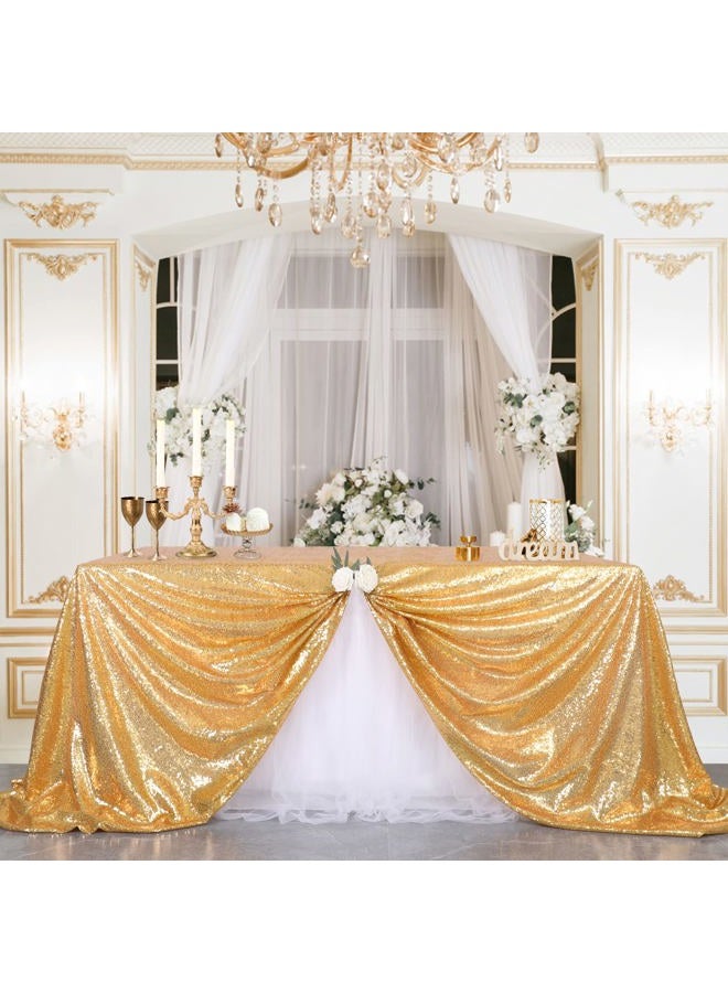 B.Cool Gold Sequin Tablecloth Seamless 90 x 132 Inch Rectangle Sequence Table Covers Birthday Cake Party Christmas Decoration Vintage Wedding Tablecloth - Image 4