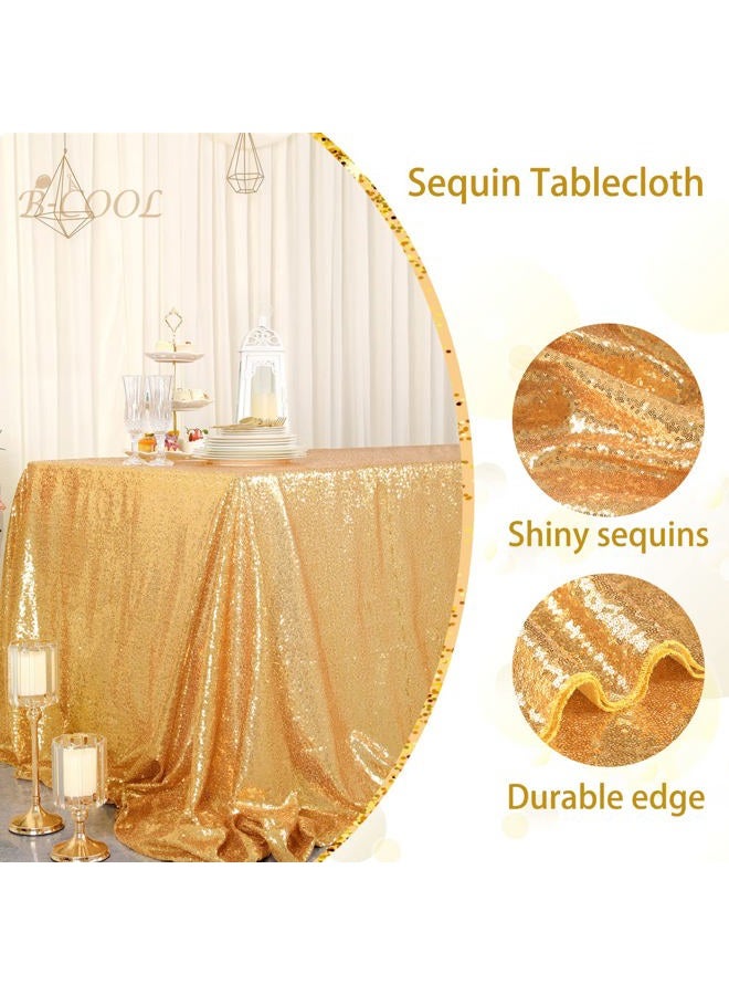 B.Cool Gold Sequin Tablecloth Seamless 90 x 132 Inch Rectangle Sequence Table Covers Birthday Cake Party Christmas Decoration Vintage Wedding Tablecloth - Image 3