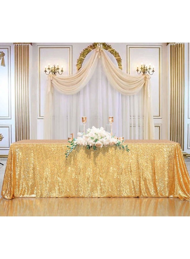 B.Cool Gold Sequin Tablecloth Seamless 90 x 132 Inch Rectangle Sequence Table Covers Birthday Cake Party Christmas Decoration Vintage Wedding Tablecloth - Image 1