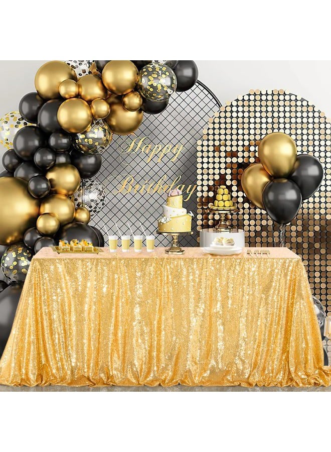 B.Cool Gold Sequin Tablecloth Seamless 90 x 132 Inch Rectangle Sequence Table Covers Birthday Cake Party Christmas Decoration Vintage Wedding Tablecloth - Image 2