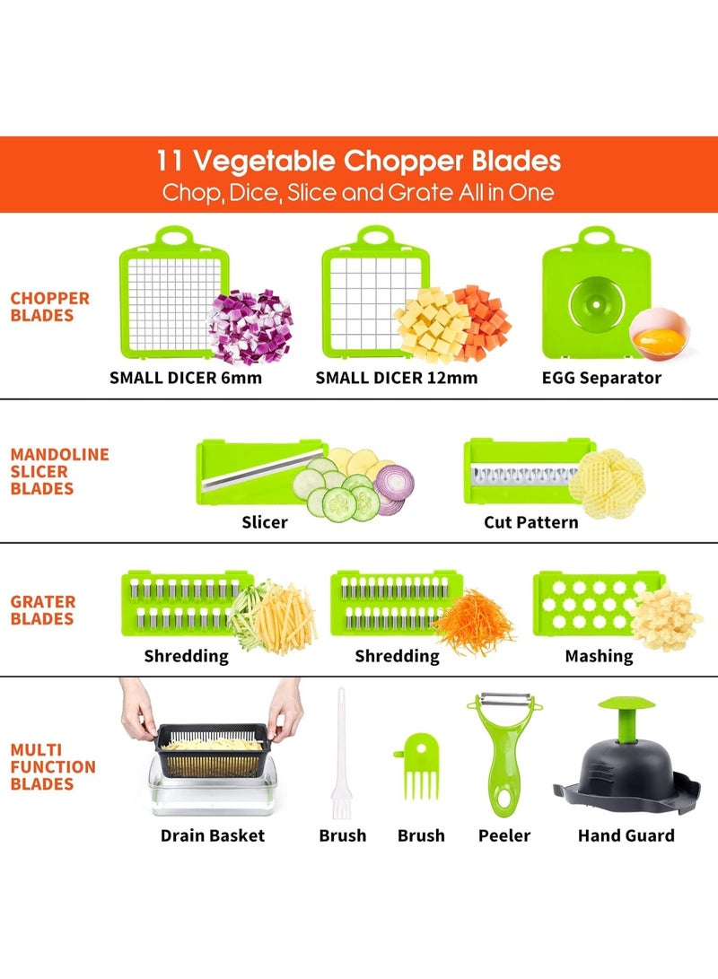 عام فرامة الخضروات المحترفة، فرامة البصل، فرامة طعام متعددة الوظائف 14 في 1، قطاعة ومفرمة وسكين الخضروات للمطبخ، فرامة الخضار بـ 8 شفرات، فرامة الجزر والثوم مع حاوية. - Image 2