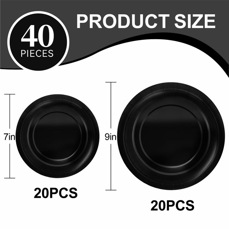 Aixuler 40Pcs Disposable Paper Plates Black,Including 20pcs 9" and 20pcs 7" Plates,Strong and Sturdy Disposable Plates for Party, Dinner, Holiday, Picnic,Birthday Party, Dinner Table, Wedding - Image 2