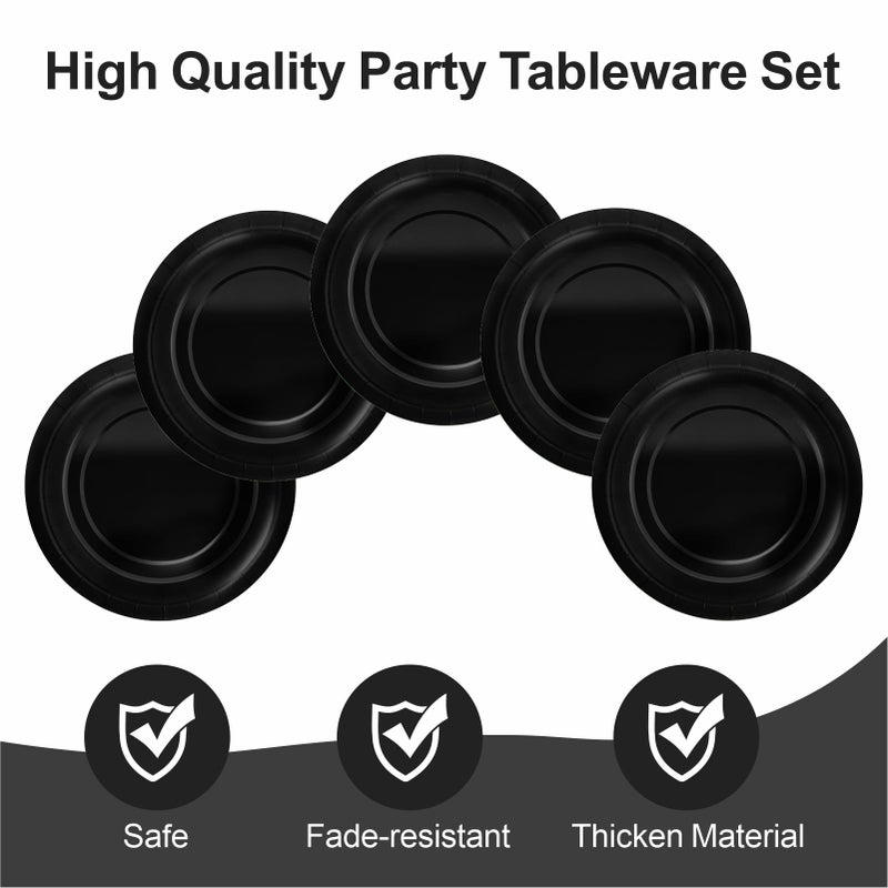 Aixuler 40Pcs Disposable Paper Plates Black,Including 20pcs 9" and 20pcs 7" Plates,Strong and Sturdy Disposable Plates for Party, Dinner, Holiday, Picnic,Birthday Party, Dinner Table, Wedding - Image 3