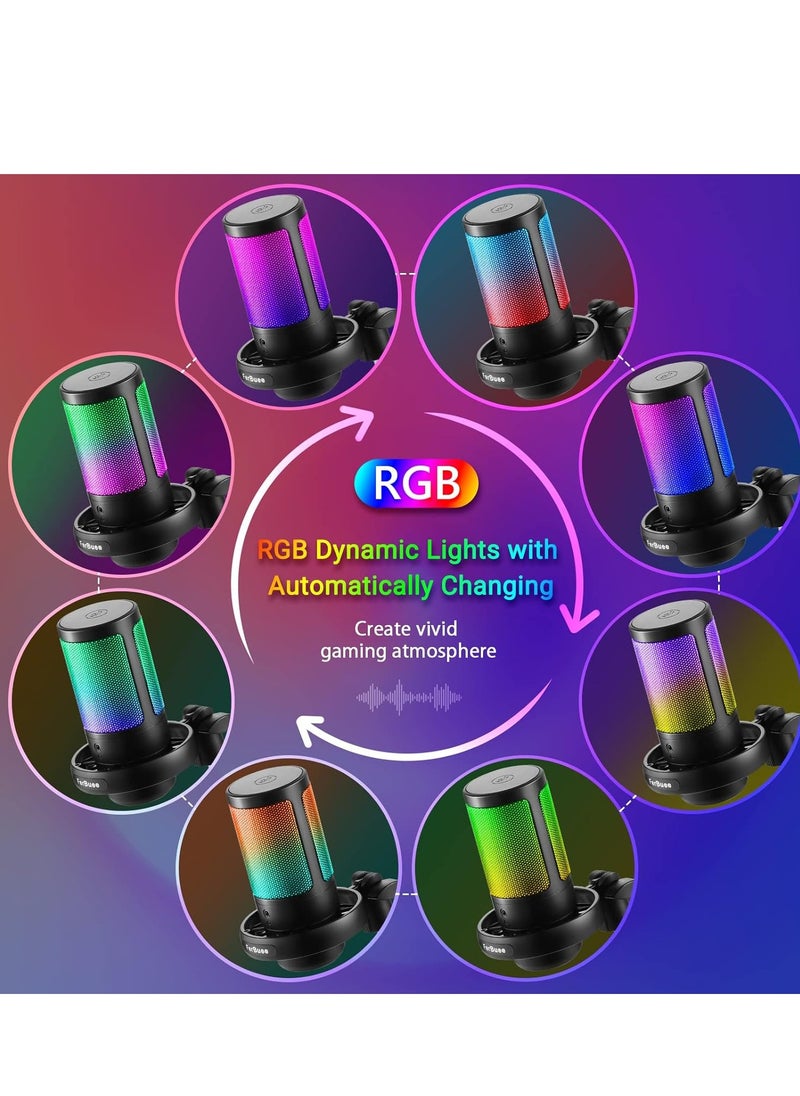 Joshberg - Gaming Microphone USB Condenser Podcast Microphone with RGB Lighting PC Mic with Boom Arm, Pop Filter Compatible with windows, mac OS, Smartphones, PS4/PS5,Black - Image 1