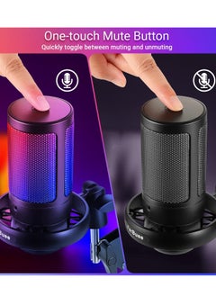 جوشبيرغ مكرفون ميكروفون الألعاب بمكثف USB للبودكاست مع ميكروفون للكمبيوتر الشخصي بإضاءة RGB مع ذراع بوم، فلتر بوب متوافق مع نظام التشغيل windows، وmac OS، والهواتف الذكية، PS4/PS5، أسود  - Image 3
