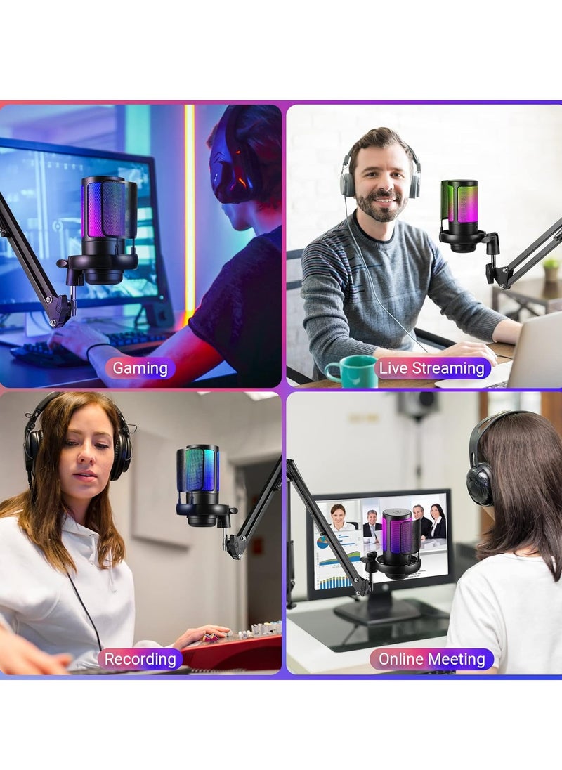 Joshberg - Gaming Microphone USB Condenser Podcast Microphone with RGB Lighting PC Mic with Boom Arm, Pop Filter Compatible with windows, mac OS, Smartphones, PS4/PS5,Black - Image 1