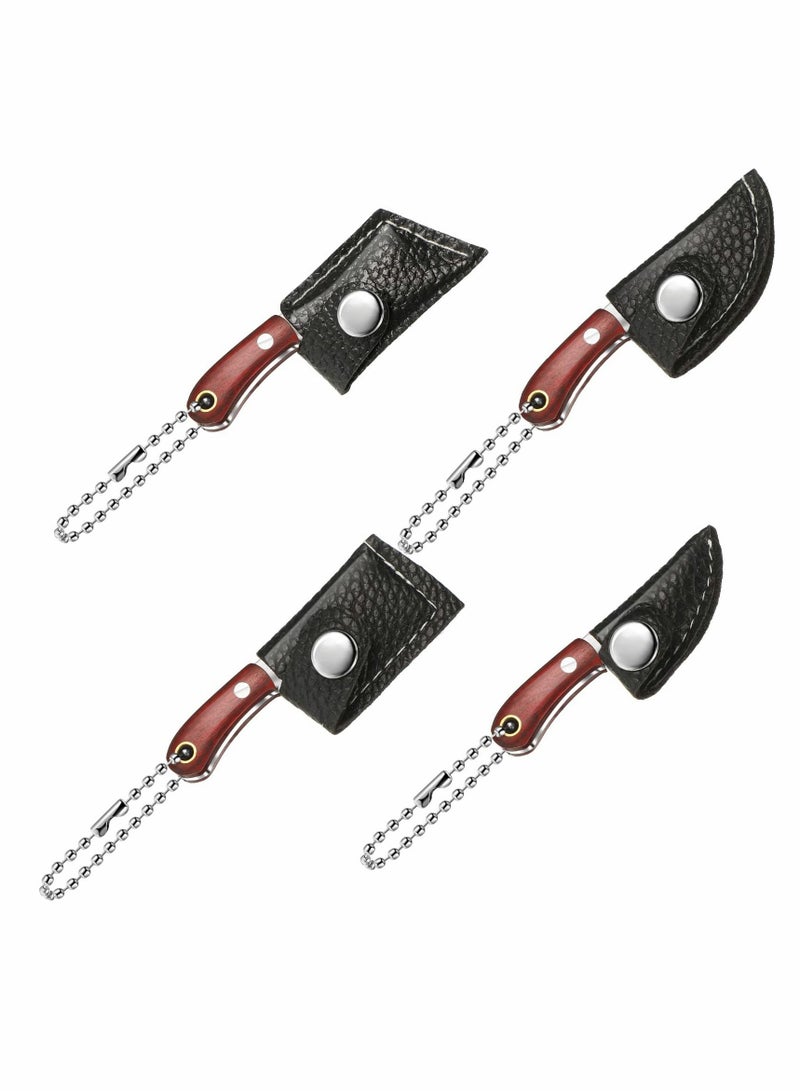 Excefore Knife Keychain Pocket Knife Set Tiny Knife Key Chain Wooden Handle Small Leather Sleeve Knife Outdoor Portable Carry on Decorative Gift Package Unboxing Knife Letter Opener - Image 1