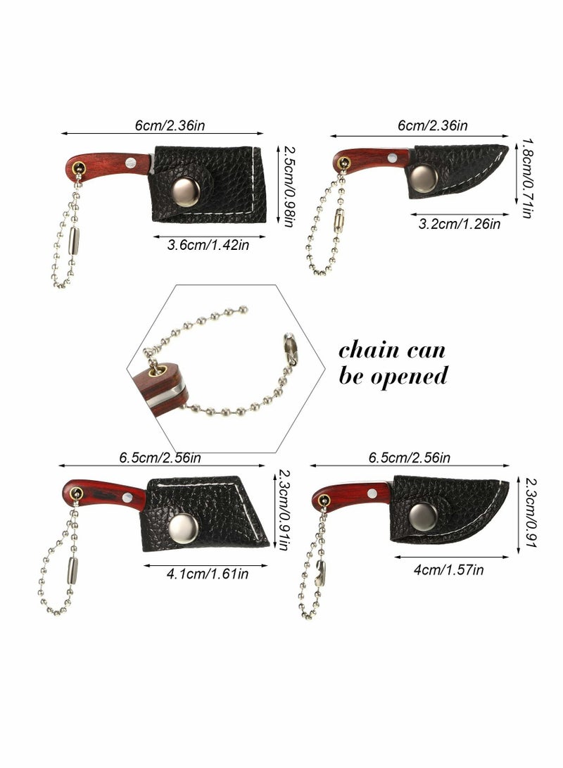 Excefore Knife Keychain Pocket Knife Set Tiny Knife Key Chain Wooden Handle Small Leather Sleeve Knife Outdoor Portable Carry on Decorative Gift Package Unboxing Knife Letter Opener - Image 2