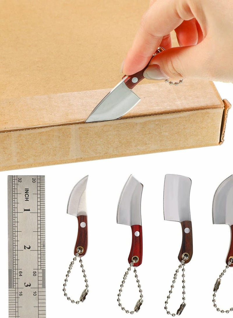 Excefore Knife Keychain Pocket Knife Set Tiny Knife Key Chain Wooden Handle Small Leather Sleeve Knife Outdoor Portable Carry on Decorative Gift Package Unboxing Knife Letter Opener - Image 4