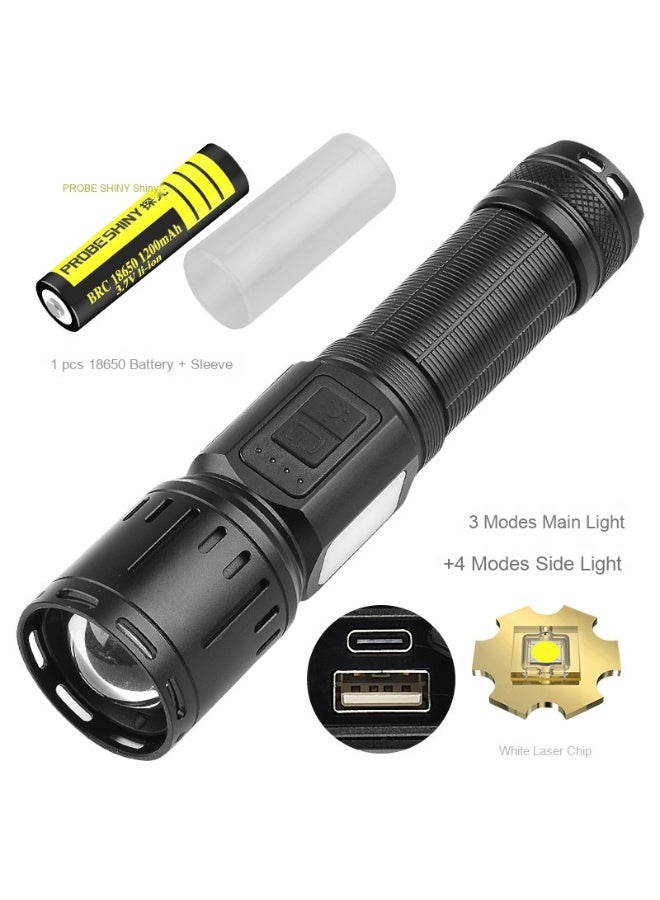 High-Intensity LED White Laser Flashlight - Waterproof Aluminum Alloy, Long-Range Powerful Beam