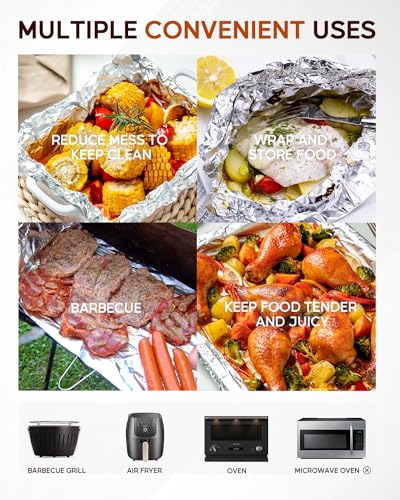 Katbite Aluminum Foil Roll, Heavy Duty 12inx150ft, 30 Micron Thick Strong Foils Aluminum Roll with Cutter for Home Cooking, Catering, Grilling,150Sqft - Image 5