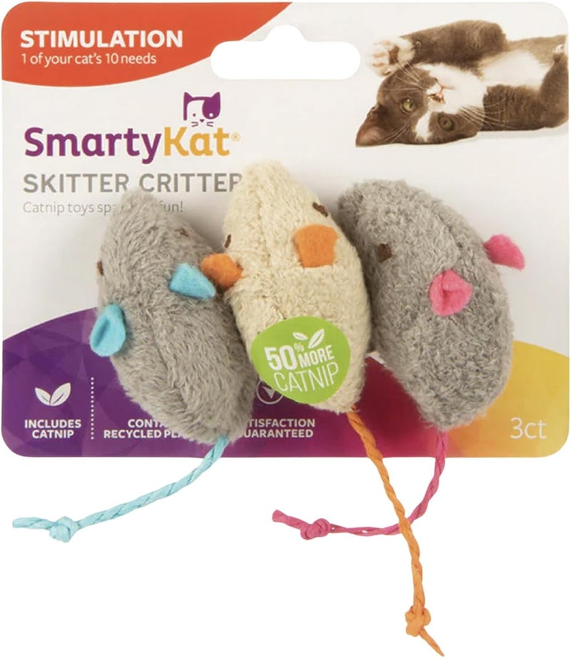 Smartykat (3 Count) Skitter Critters Catnip Cat Toys - Gray/Cream, 3 Count - Image 1