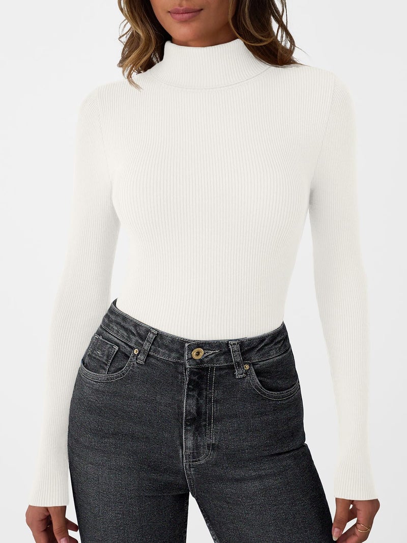 LILLUSORY Womens Turtleneck Ribbed Sweaters Pullover Tops Long Sleeve Winter Clothes 2025 White XL - Image 2