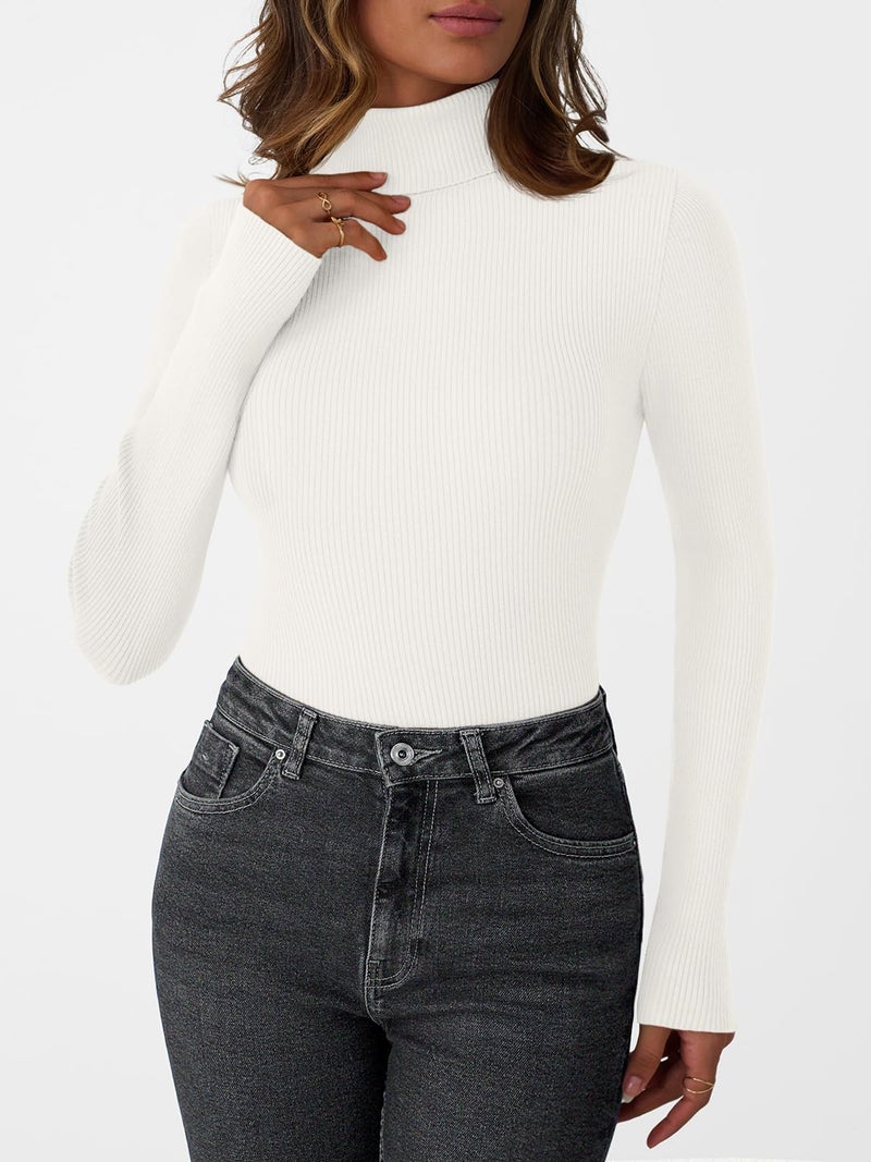 LILLUSORY Womens Turtleneck Ribbed Sweaters Pullover Tops Long Sleeve Winter Clothes 2025 White XL - Image 3