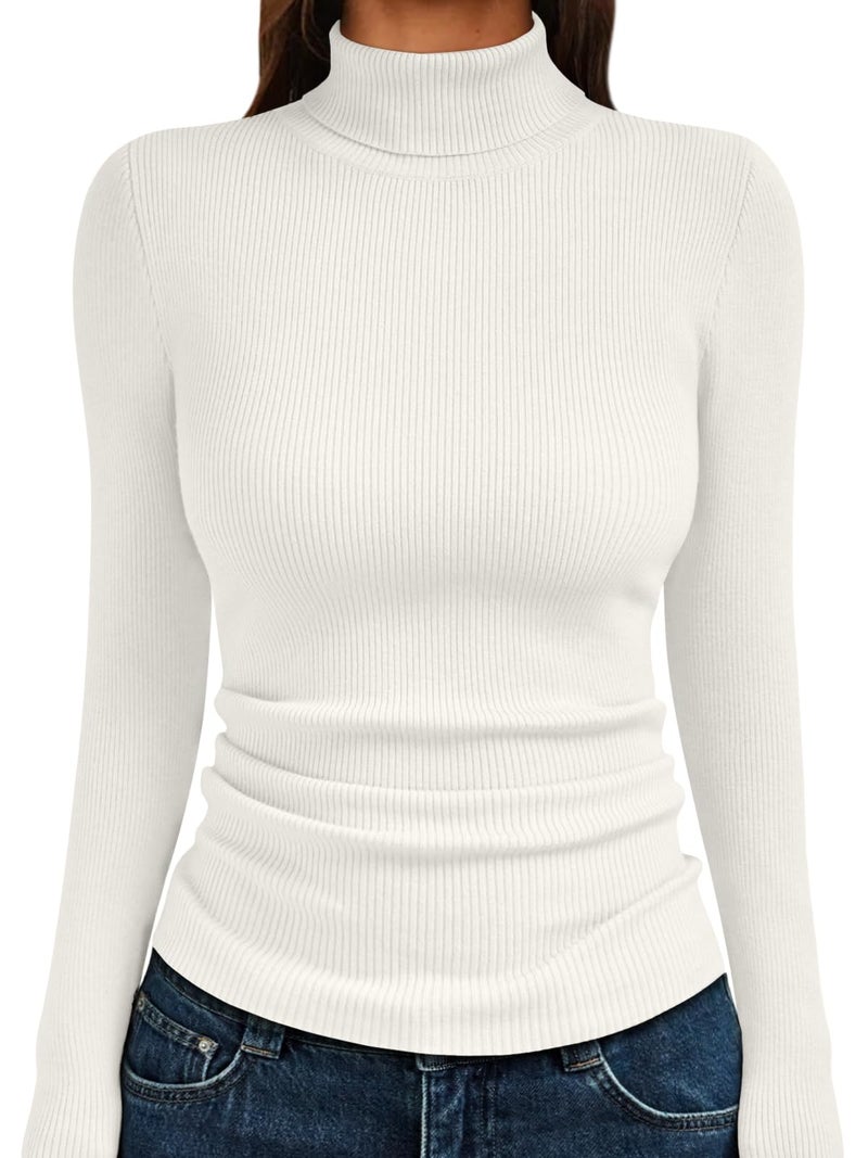 LILLUSORY Womens Turtleneck Ribbed Sweaters Pullover Tops Long Sleeve Winter Clothes 2025 White XL - Image 1