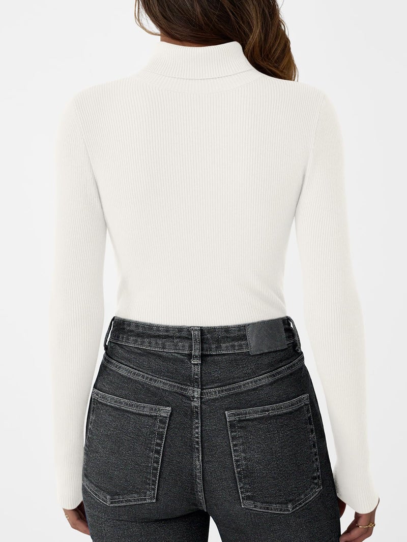 LILLUSORY Womens Turtleneck Ribbed Sweaters Pullover Tops Long Sleeve Winter Clothes 2025 White XL - Image 5