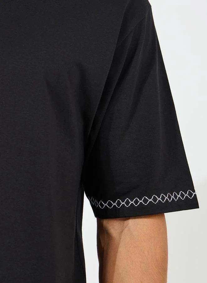 ستايلي Pure Cotton Contrast Embroidery Oversized T-Shirt