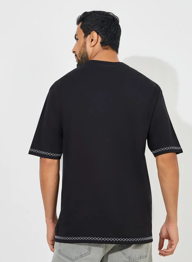 ستايلي Pure Cotton Contrast Embroidery Oversized T-Shirt
