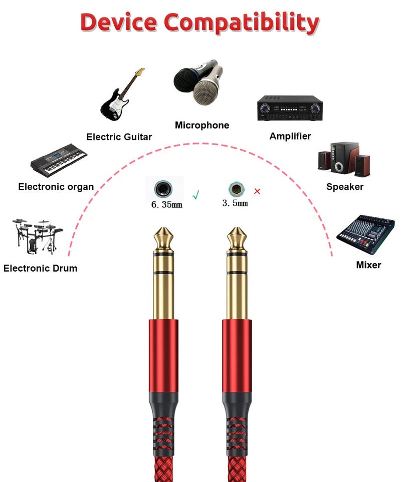 Elebase 1/4 Inch TRS Instrument Cable 10ft 2-Pack,Straight 6.35mm Male Jack Stereo Audio Interconnect Cord,6.35 mm Balanced Line for Electric Guitar,Bass,Keyboard,Mixer,Amplifier,Amp,Speaker,Equalizer - Image 3