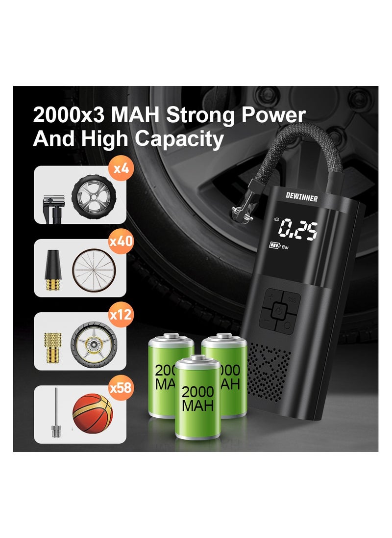 DEWINNER - Tire Inflator Portable Air Compressor with LCD Display, with 6000mAh Rechargeable Battery Air Pump Inflator for Car Tires, Motorcycle, Bike, Basketball, Other of inflatables - Image 1
