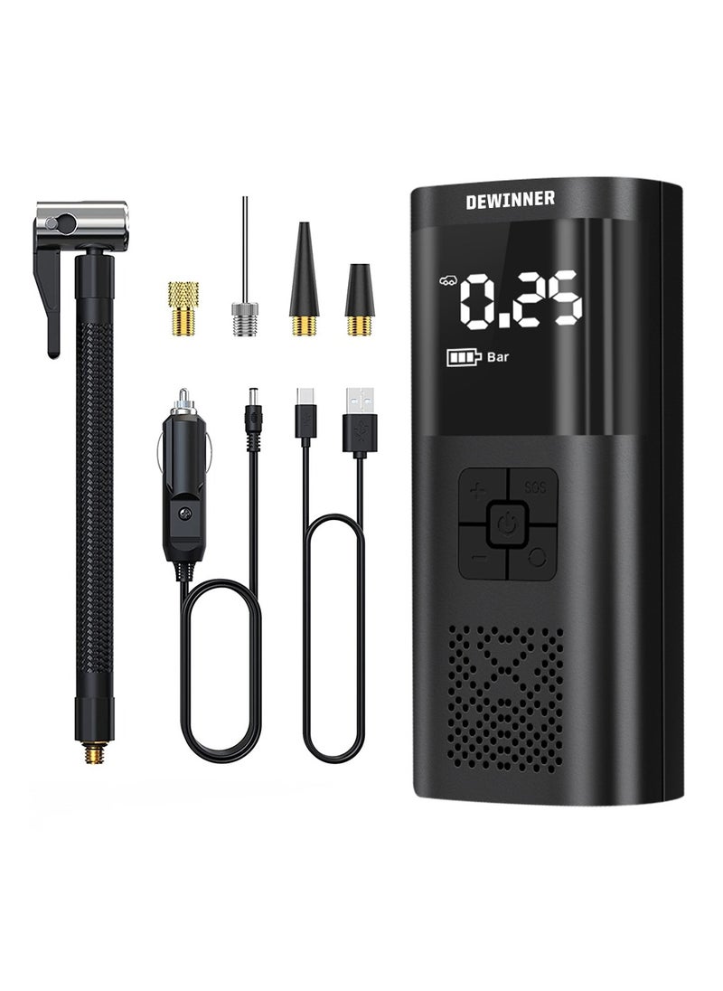 DEWINNER - Tire Inflator Portable Air Compressor with LCD Display, with 6000mAh Rechargeable Battery Air Pump Inflator for Car Tires, Motorcycle, Bike, Basketball, Other of inflatables - Image 1