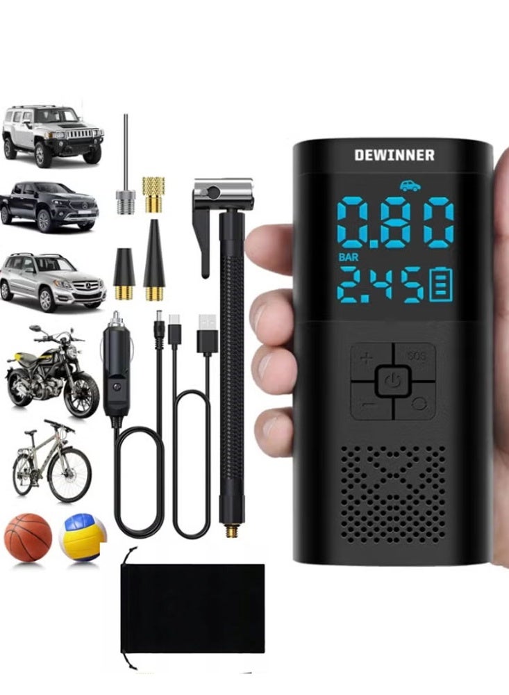 DEWINNER Tire Inflator Portable Air Compressor with LCD Display, with 6000mAh Rechargeable Battery Air Pump Inflator for Car Tires, Motorcycle, Bike, Basketball, Other of inflatables - Image 1