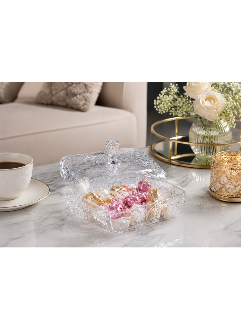 Square Clear Acrylic Candy Box and Jewelry Organizer with Crystal-Cut Design and Knobbed Lid - Decorative Vanity Storage Case - Image 3