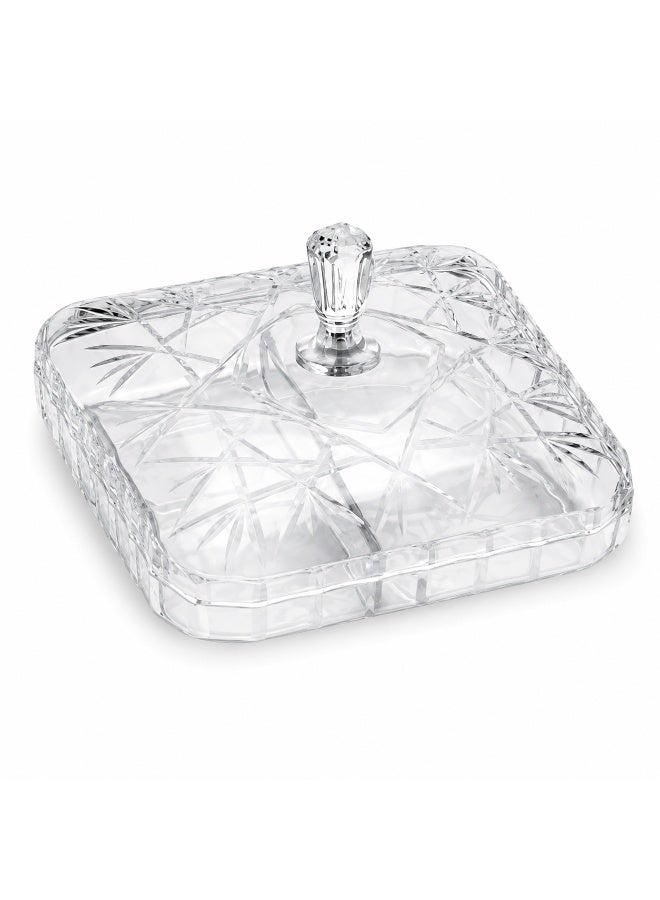 Square Clear Acrylic Candy Box and Jewelry Organizer with Crystal-Cut Design and Knobbed Lid - Decorative Vanity Storage Case - Image 1
