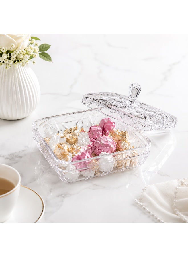 Square Clear Acrylic Candy Box and Jewelry Organizer with Crystal-Cut Design and Knobbed Lid - Decorative Vanity Storage Case - Image 4