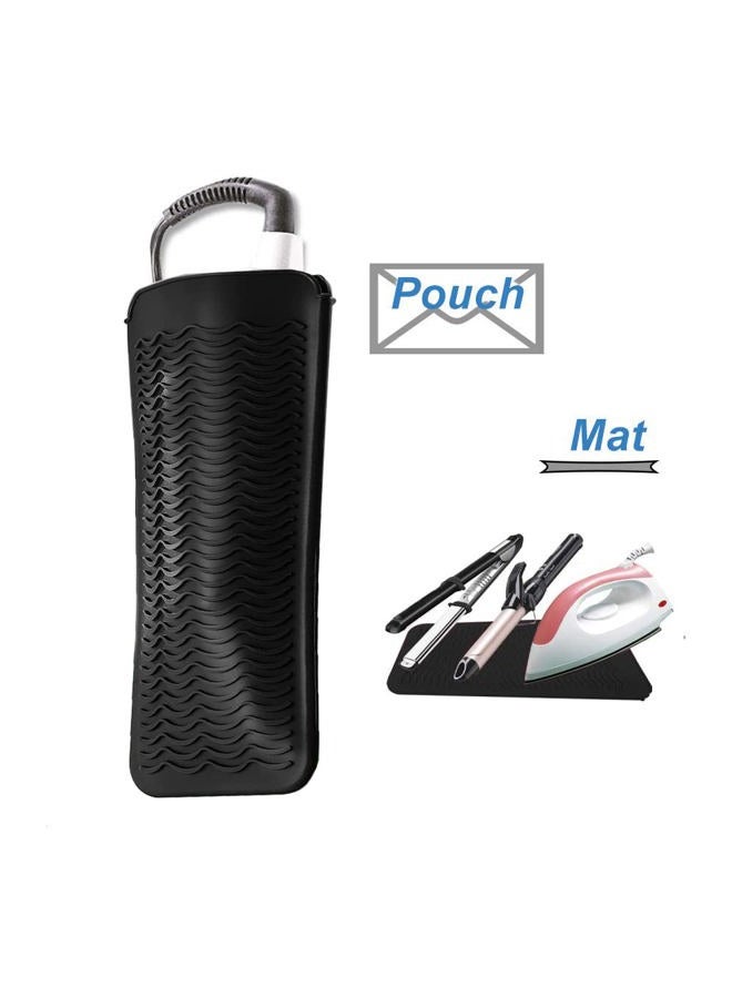 AFT90 Heat Resistant Silicone Mat and Glove Set for Hair Straighteners and Flat Irons - 11" x 6" Mat, 8.7" x 5.2" Bump Glove, Black - Image 4