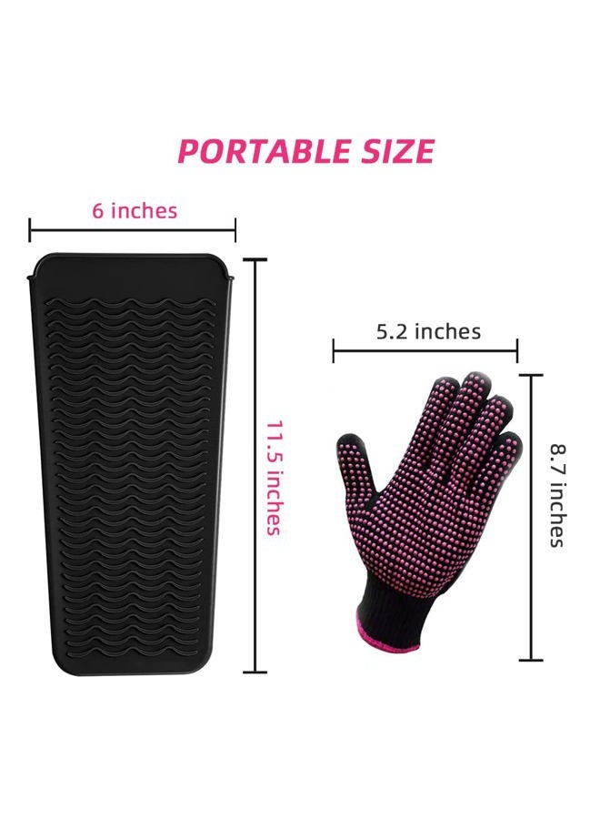 AFT90 Heat Resistant Silicone Mat and Glove Set for Hair Straighteners and Flat Irons - 11" x 6" Mat, 8.7" x 5.2" Bump Glove, Black - Image 5