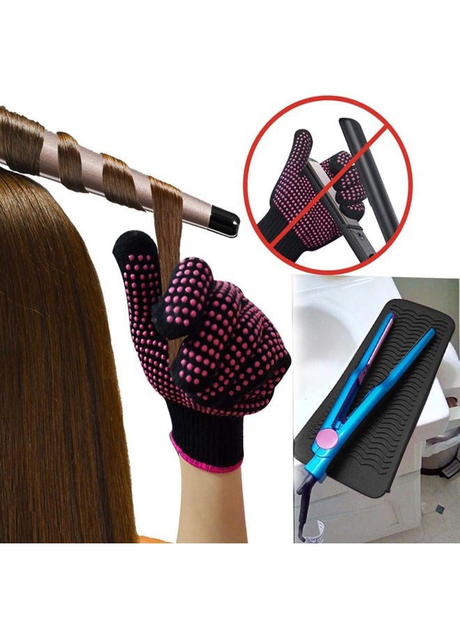 AFT90 Heat Resistant Silicone Mat and Glove Set for Hair Straighteners and Flat Irons - 11" x 6" Mat, 8.7" x 5.2" Bump Glove, Black - Image 2