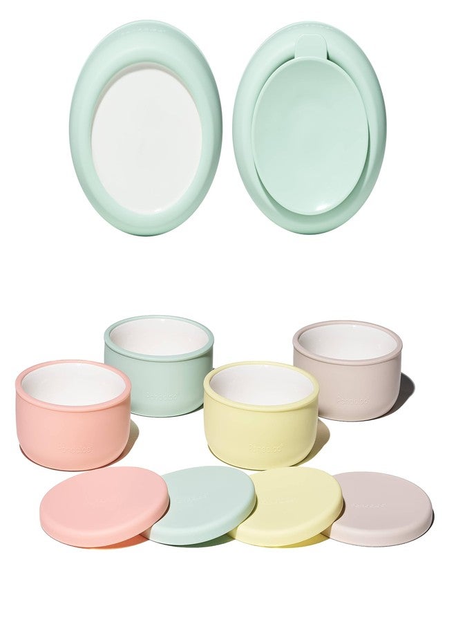 Pandaloo Porcelain Kids Bowls with Removable Silicone Sleeve & Lid - Strong Suction Base, Microwave & Dishwasher Safe, Toddler-Proof, Non-Slip Ceramic Feeding Bowls for Babies & Toddlers (Set of 4) - Image 1