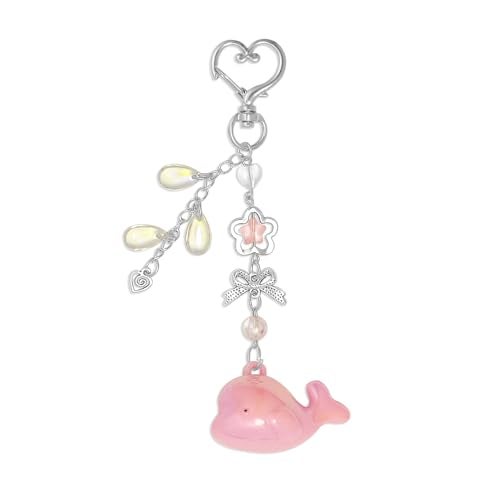cioatu Cute Keychain Aesthetic Y2K Keychain Accessories Heart Butterfly Strawberry Bear Key Chain for Keys Bags Women Gifts (Pink Dolphin) - Image 1
