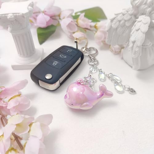 cioatu Cute Keychain Aesthetic Y2K Keychain Accessories Heart Butterfly Strawberry Bear Key Chain for Keys Bags Women Gifts (Pink Dolphin) - Image 5