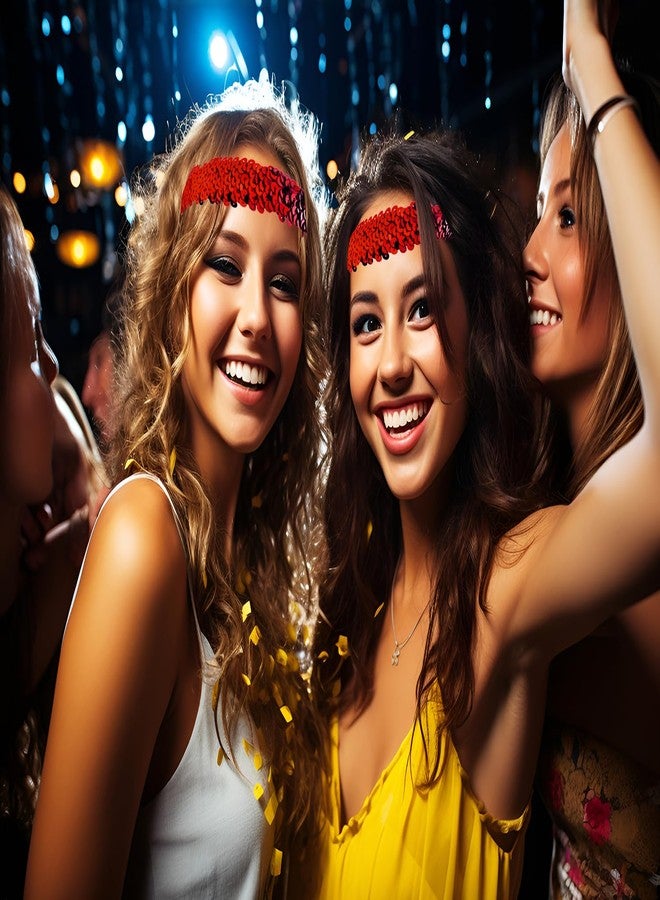 بنتا إنجل طوق رأس بنتا أنجل مزين بالترتر للنساء، قطعتان، تصميم عتيق من الثمانينيات والتسعينيات، مطاطي، لامع، إكسسوارات شعر عصرية لحفلات الهالوين (أحمر، 3×16.5 سم) - Image 4