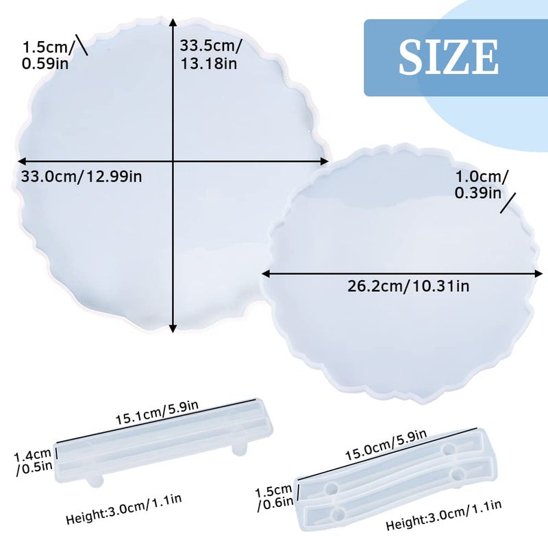 Wehous 2 Size Large Silicone Tray Molds with Handles Molds 13 Inches Round Big Tray Resin Mold Irregular Geode Coasters Jewelry Plates Mold for Epoxy Resin Casting Art Craft Supplies - Image 2
