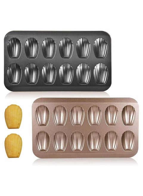 2 PCS Madeleine Pan, 12-Cup Nonstick Shell Shape Baking Cake Mold Jumbo Muffin,Bakeware Bread Pan, Sheet Pans for Cooking Nonstick,15.5 Inch Baking Pan Loaf