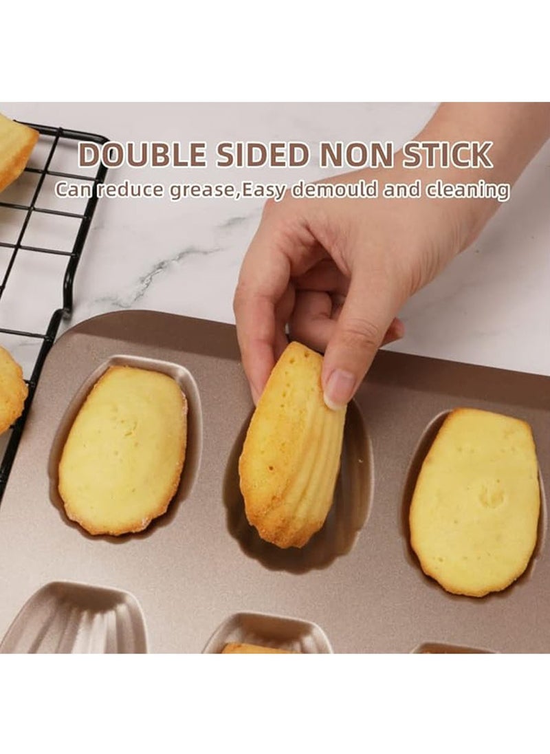 2 PCS Madeleine Pan, 12-Cup Nonstick Shell Shape Baking Cake Mold Jumbo Muffin,Bakeware Bread Pan, Sheet Pans for Cooking Nonstick,15.5 Inch Baking Pan Loaf