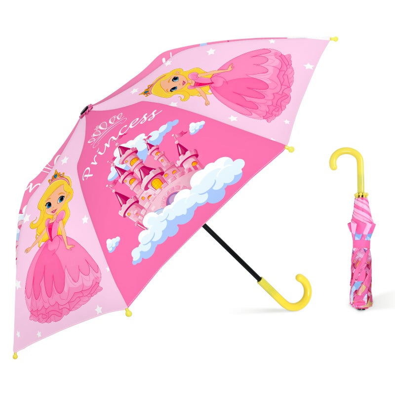 decalsweet Kids Umbrella Children Folding Umbrellas Easy Push/Pull for Toddler,8 Rib Reinforced Canopy Large 32' x 24', Lightweight Cute Design for Girls & Boys - Image 1