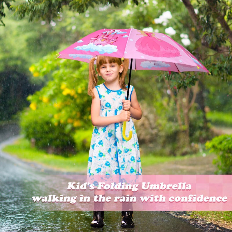 decalsweet Kids Umbrella Children Folding Umbrellas Easy Push/Pull for Toddler,8 Rib Reinforced Canopy Large 32' x 24', Lightweight Cute Design for Girls & Boys - Image 2