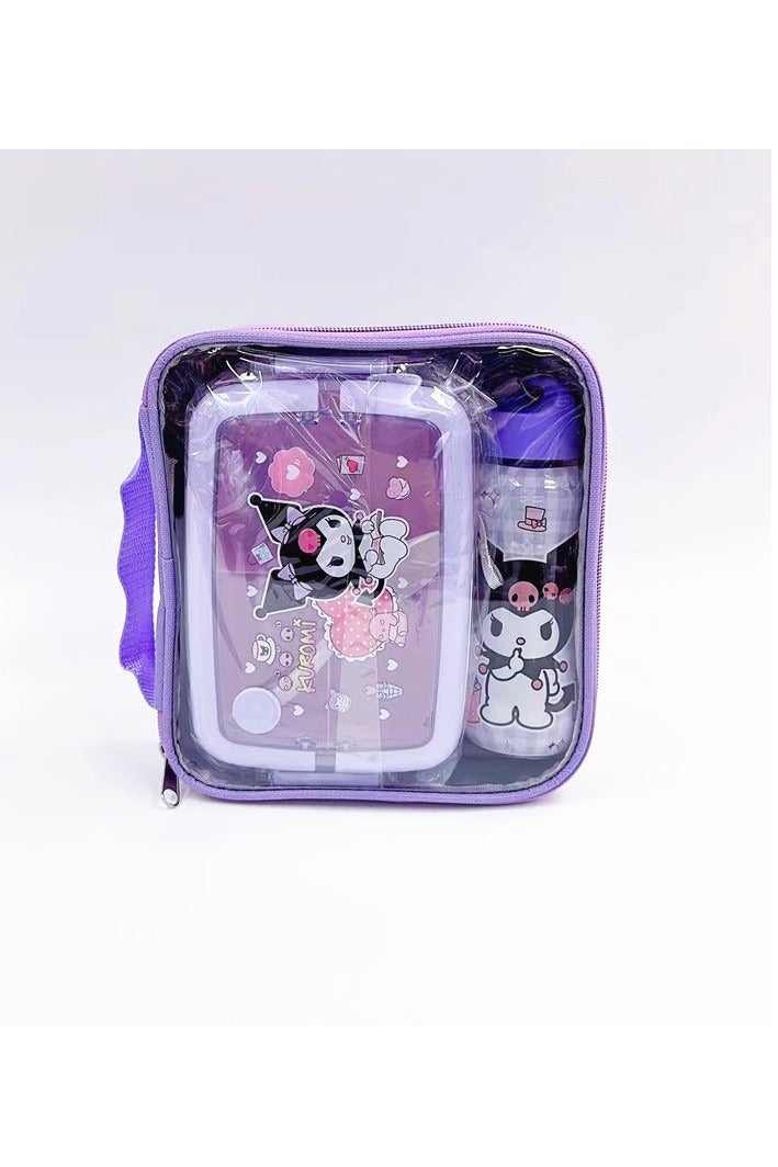 Kulo Sanli Children's Plastic Lunch Box Suit Children's Kettle Suit Children's Straw Kettle Water Cup Three-compartment Lunch Box-Specifications:D - Image 1