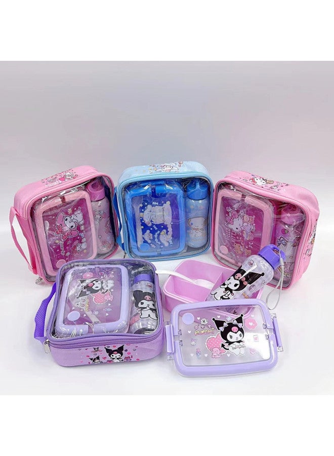 Kulo Sanli Children's Plastic Lunch Box Suit Children's Kettle Suit Children's Straw Kettle Water Cup Three-compartment Lunch Box-Specifications:D - Image 2