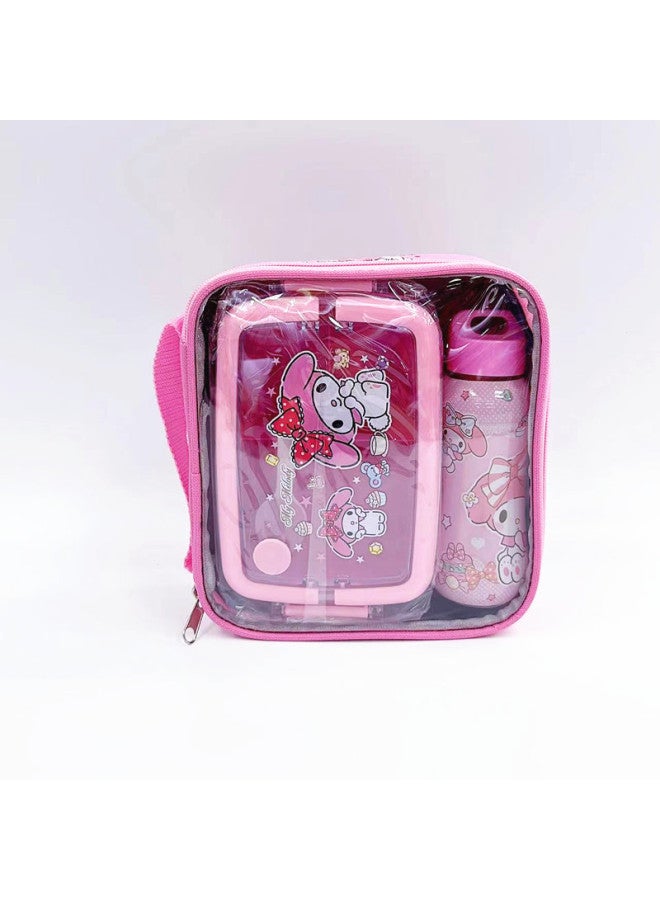Kulo Sanli Children's Plastic Lunch Box Suit Children's Kettle Suit Children's Straw Kettle Water Cup Three-compartment Lunch Box-Specifications:D - Image 3
