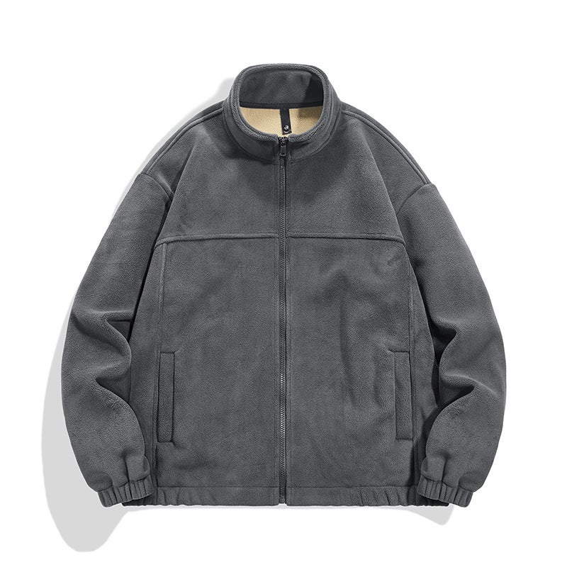 Autumn and Winter fleece-lined Warm Cardigan Sweater Mens Jacket Fashionable Polar Fleece Thickened Collar Jacket Mens Top Green - Image 3